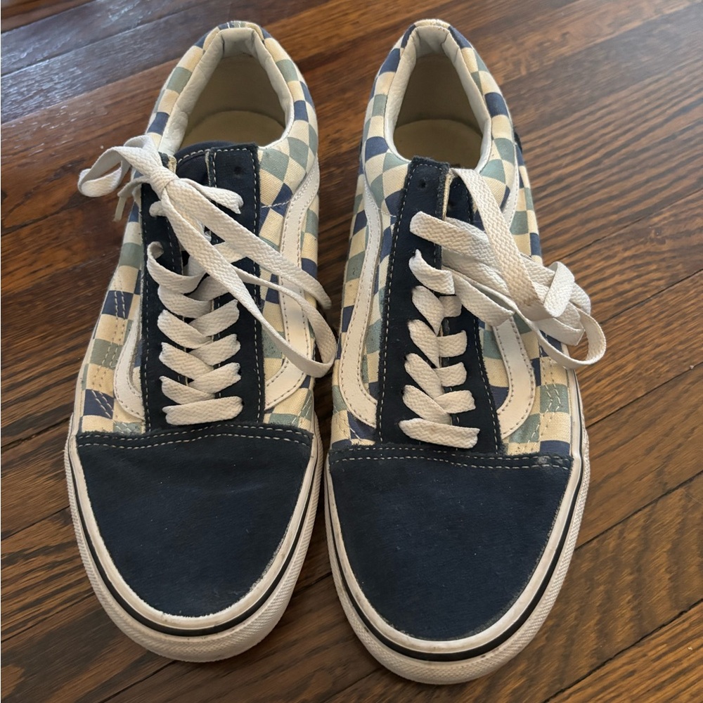 Checkered Blue and White Vans